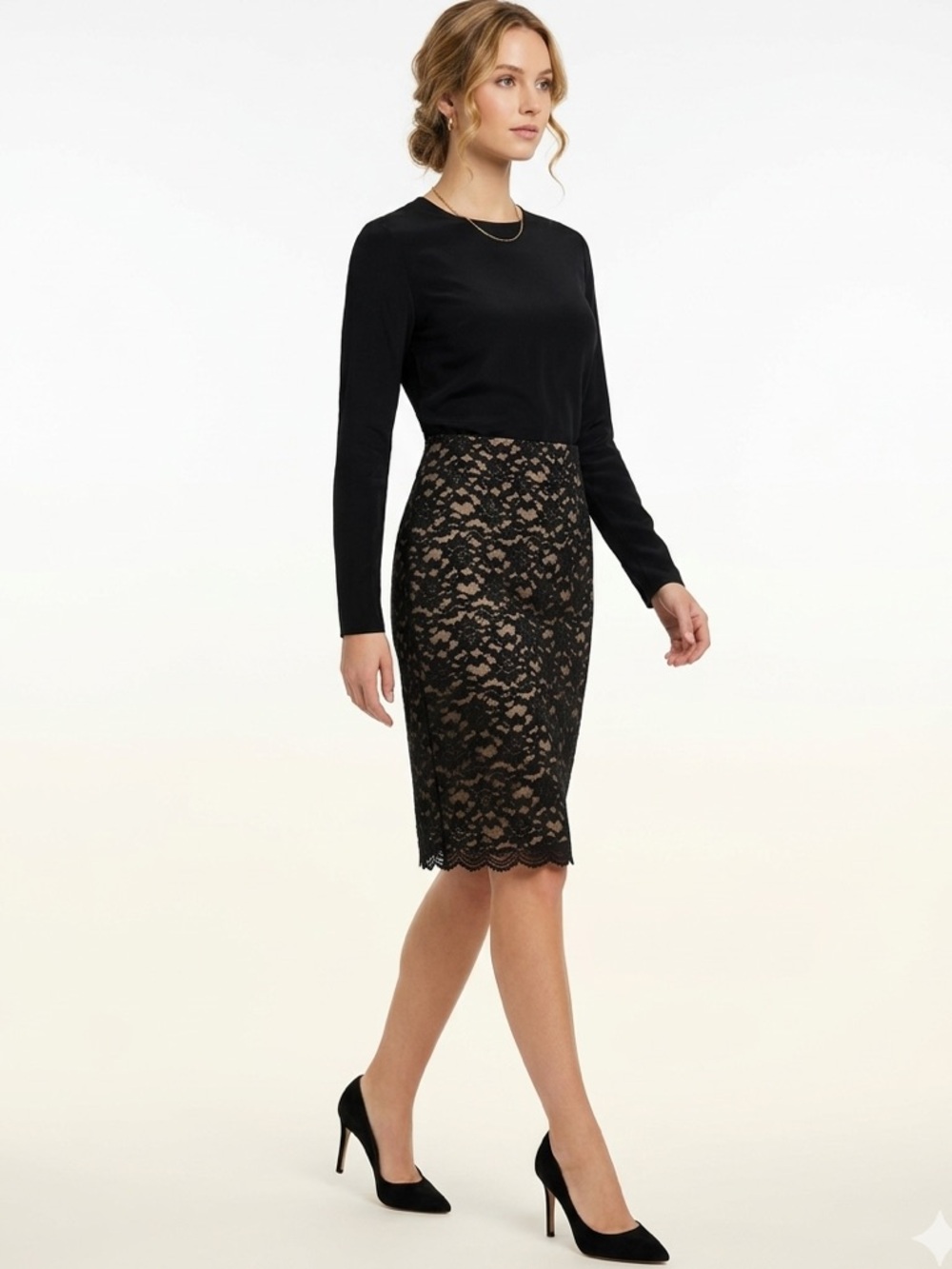 Banana Republic Black & Beige Lined Lace Highrise Pencil Skirt Size 14